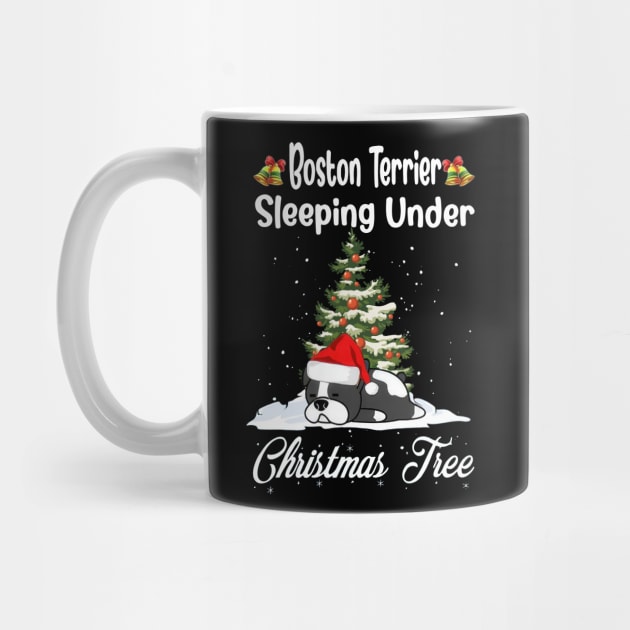 Boston Terrier Sleeping Under Christmas Tree Funny Xmas by PlumleelaurineArt